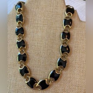 Black Enameled Gold Tone Link‎ Necklace Vintage